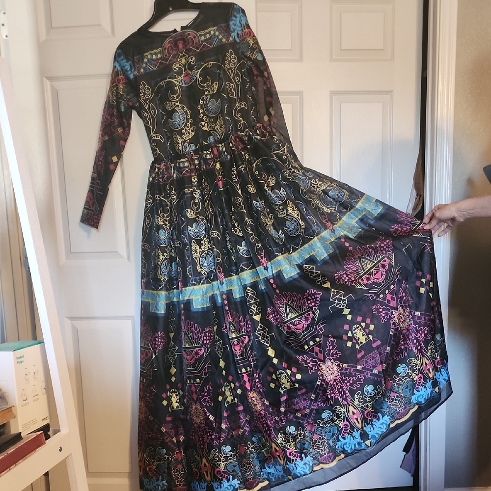 Chic Multicolor Long Sleeve Maxi Dress